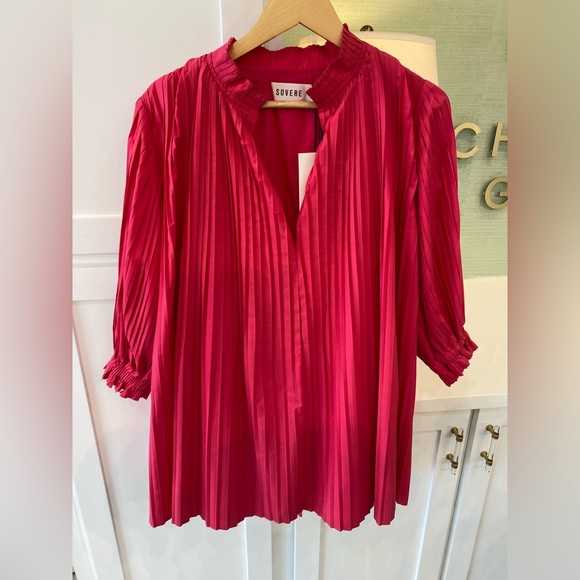 NWT Sovere Oz Pleated Smock Dress - Cerise - Picture 2 of 4